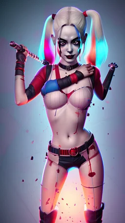 Harley Quinn, violent, high delicate defined details, beautiful, atmospheric, rain, matte, 3 d 8 k octane rendered, sharp focus, illustration, high detail, ultra realistic, highly saturated colors