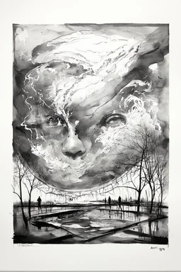 The grey world with no verdant energy; Line Wash; Dada; Expressionism