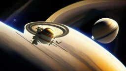 space station above Saturn