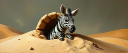 master oil painting by Rembrandt, good afternoon clay zebra trickster golem peeking out of a sand twister whirlwind cocoon