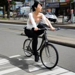 a sexy japanese lady riding a bicycle