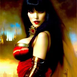 portrait beautiful face Vampirella ,busty,medieval metal armor balanciaga fashion clothe painting by gaston bussiere, greg rutkowski, yoji shinkawa, yoshitaka amano, tsutomu nihei, donato giancola, tim hildebrandt, oil on canvas, cinematic composition, extreme detail,fit full head inside picture