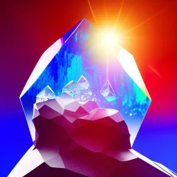 photograph of a (one massive colorful crystal:1.2) growing out of the rocky mountain, (focus on crystal:1.2), 4k, 8k, (highly detailed), ((landscape)),(translucent crystal:1.1), light going trough the crystal, bokeh, chromatic aberration, mountain view,