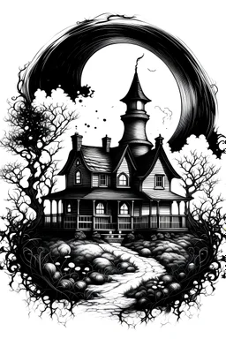 black and white on a white background magic cottage