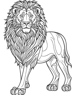 A Lion coloring page, full body (((((white background))))), only use an outline., real style, line art, white color, clean line art, white background, Sketch style