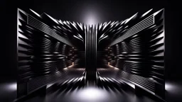 a 3d fractal stage structre made of metallic dark color 3d structures, pertty artistc background,dynamic lights