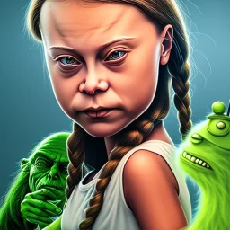 portrait of Greta Thunberg meets frankenstein