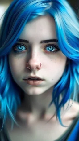 beautiful girl with blue hair and beautiful eyes