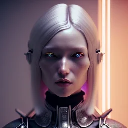 Nordic Woman, silver hair, samurai, cyberpunk, neon, highly detailed, art stations, concept art, smooth, unreal engine 5, god rays, ray tracing, RTX, lumen lighting, ultra detail, volumetric lighting, 3d, finely drawn, high definition, high resolution, gradient background