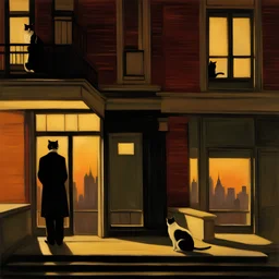 Two cats in New York at sunset painting by Hopper