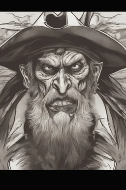 close up portrait of a zombi as a pirate, 2d drawing, background on a boat