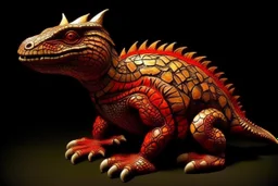 A dark red fire elemental Komodo dragon designed in ancient Greek pottery painted by MC Escher