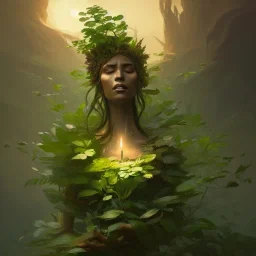 a beautiful portrait of a plant goddess with closed eyes by Greg Rutkowski and Raymond Swanland, Trending on Artstation, ultra realistic digital art