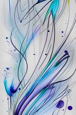 Abstract wet watercolour with ink lines