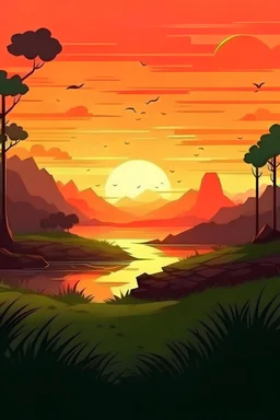 RPG game backround with a sunset and nature