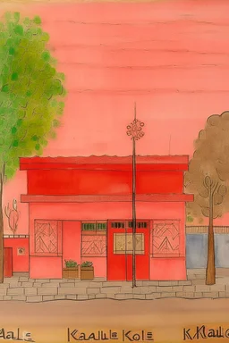 An orangish red Japanese hibachi restaurant painted by Paul Klee
