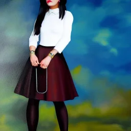 Full body portrait, painting, medium shot lady Maidcore