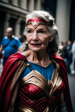 70 year woman dressed as wonder woman