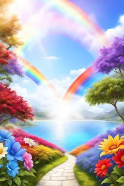 rainbow, colors, very beautiful, ,flowers garden,paradisiac angels