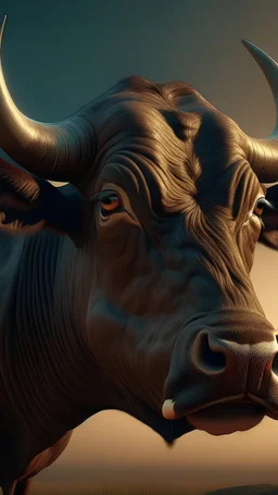 Portrait of a bull, a surreal far-reaching image in 8K resolution