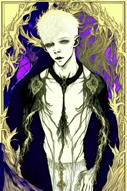 Emo, albino, teen, satyr, alchemist, in the style of Harry Clarke