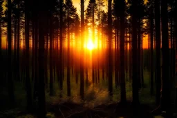 A forest created uniquely, with the sunset as a backdrop