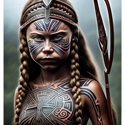  Greta Thunberg Chef Maori iron maiden tatouages tribaux maoris, arc à flèches, full détail, 4k,