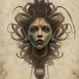 medusa, fallout 4, spray paint, chalk, checkerboardpattern background