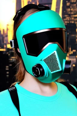 MetCyber-punk style camera-mask. Large fencing mask covers cheeks. Trim girls. Reflective plastic body surface. Camera lenses as eyes. Head full of integrated old-fashioned cameras. Golden to cyan surfaces body. Perfect body, thick thighs and calves. Selfies, old-fashioned cameras, both hands. Wide hip. Partly symmetrical. Camera lenses cover the most of the body. Euclidean 3D-tiling, Escher. Mathematically impossible. Soviet Propaganda style.