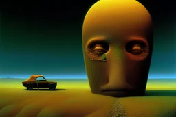 A human with a car coming out his head digital painting ultra reallistic extremely detailed high detail hyperrealistic crisp quality colourful Zdzisław Beksiński