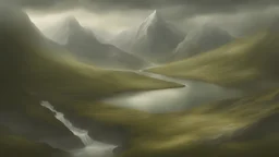 Mountainous landscape, inspired by middle earth, photorealistic