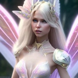 beautiful fairy very etheric, nice smiling, long blond hair, magic glamour pink make up, delicate colors, complete vision of very transparent and big wings, beautiful glamour transparent dress, ultra sharp focus, 8k, unreal engine 5, extremely sharp detail, light effect, soft light atmosphere, smooth, full of details, face in front, complete vision of face and hair and of the body