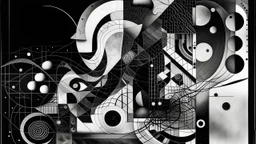 Abstract, dreamy, dreamlike, and a strong black and white contrast illustration by Kandinsky and Giger for the ideia "existir é simplesmente viver em acordo com os movimentos do mundo natural".