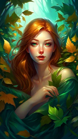 a painting of a woman surrounded by leaves, featured on artgerm, as seen on artgerm, artgerm 4 k, beautiful fantasy art portrait, extremely detailed artgerm, realistic cute girl painting, artgerm and rossdraws, beautiful anime portrait, artgerm and james jean, stanley artgerm lau, artgerm. anime illustration