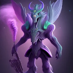 purple mythical creature in galaxy, teal and purple smoke, detailed, realistic, 4k