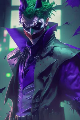 the joker in a full ninja suit, anime style, depth of field, nvidia graphics, lightrays, trending art