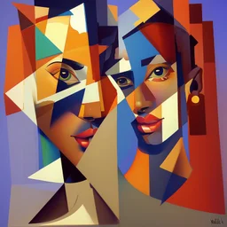 a painting of a man and a woman, a cubist painting by Keith Mallett, cg society, figurative art, cubism, fauvism, art