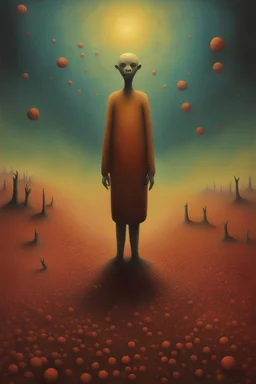 surreal abstract art, paranoid multi-level deep-seated fear of being alone, metaphoric sinister anthropomorphic interconnected weirdlings, weirdcore, max eerie, unsettling, by Matt Mahurin and Pawel Kuczynski and Graham Sutherland and Bridget Bate Tichnor, warm colors, pointillism matte oil paint