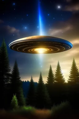 Ufo fait de pur lumière divine éblouissante, dans ciel étoilé, en forme de losange, divin