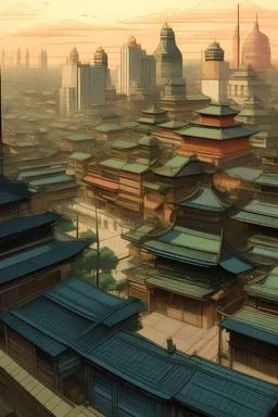 art from japanese style 1900 movie, sim city 3000