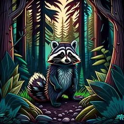 Cartoon of a raccoon in the forest full body vectorized hyperdetailed 4k