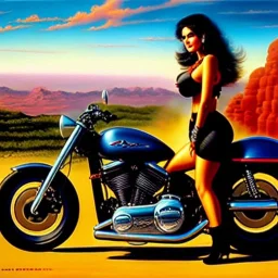 portrait of busty beautiful 'Female Rider on Akira's Bike',painting by Earl Norem, simon Bisley, evan lee, 86-86, oil on canvas, cinematic composition, extreme detail,fit full head inside picture,8k