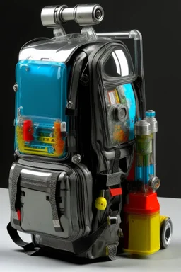 Robot, back pack, transparent, sci fi, punk, color, hockey