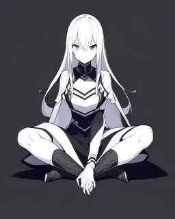 numb, black and white, anime girl sitting with full black background