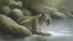 Leopard in a River, by Robert Bateman