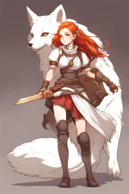 Teenaged Female Red haired kitsune paladin/bard