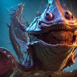 fluid ink angler fish creature, unreal engine 5, 8k resolution, photorealistic, ultra detailed