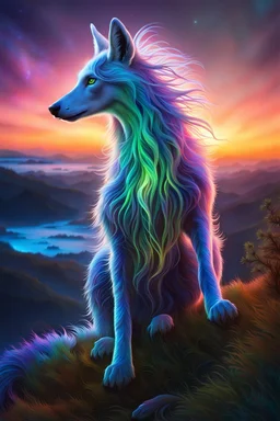 A stunning full body photo of a strange land creature made of aurora borealis, glowing, nene thomas, volumetric atmosphere, best quality, sharp focus, highres, vibrant intricate, insanely detailed, breathtaking, precise lineart, comprehensive cinematic, max detail, 4k uhd, digital art, adward winning, trending on artstation, dynamic pose