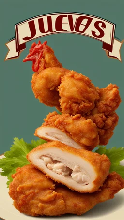 TEXT: "JUEVES" Made of fried CHICKEN, clean background