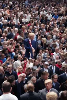 hundreds of people kneeling in front of donald trump